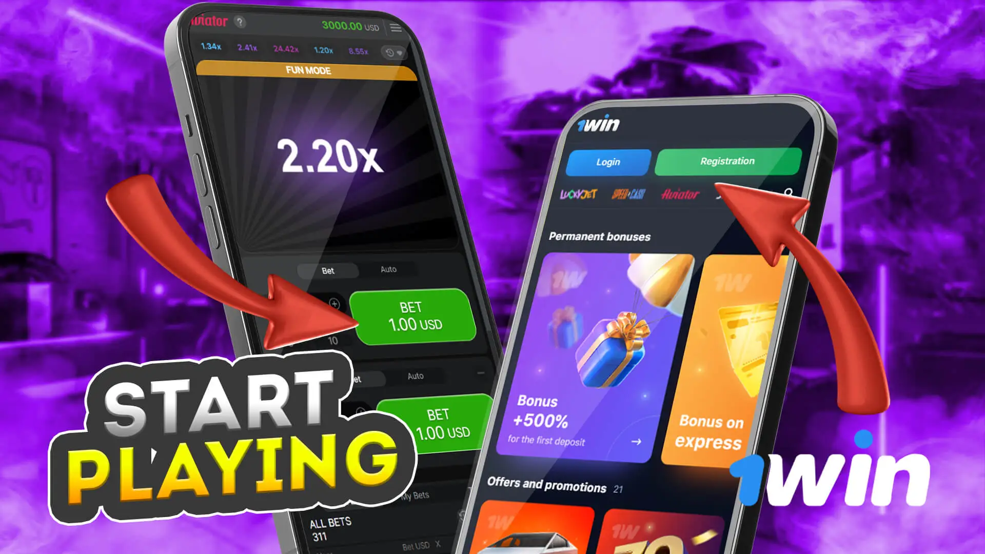 Registration process and Avitor game selection at 1Win Casino