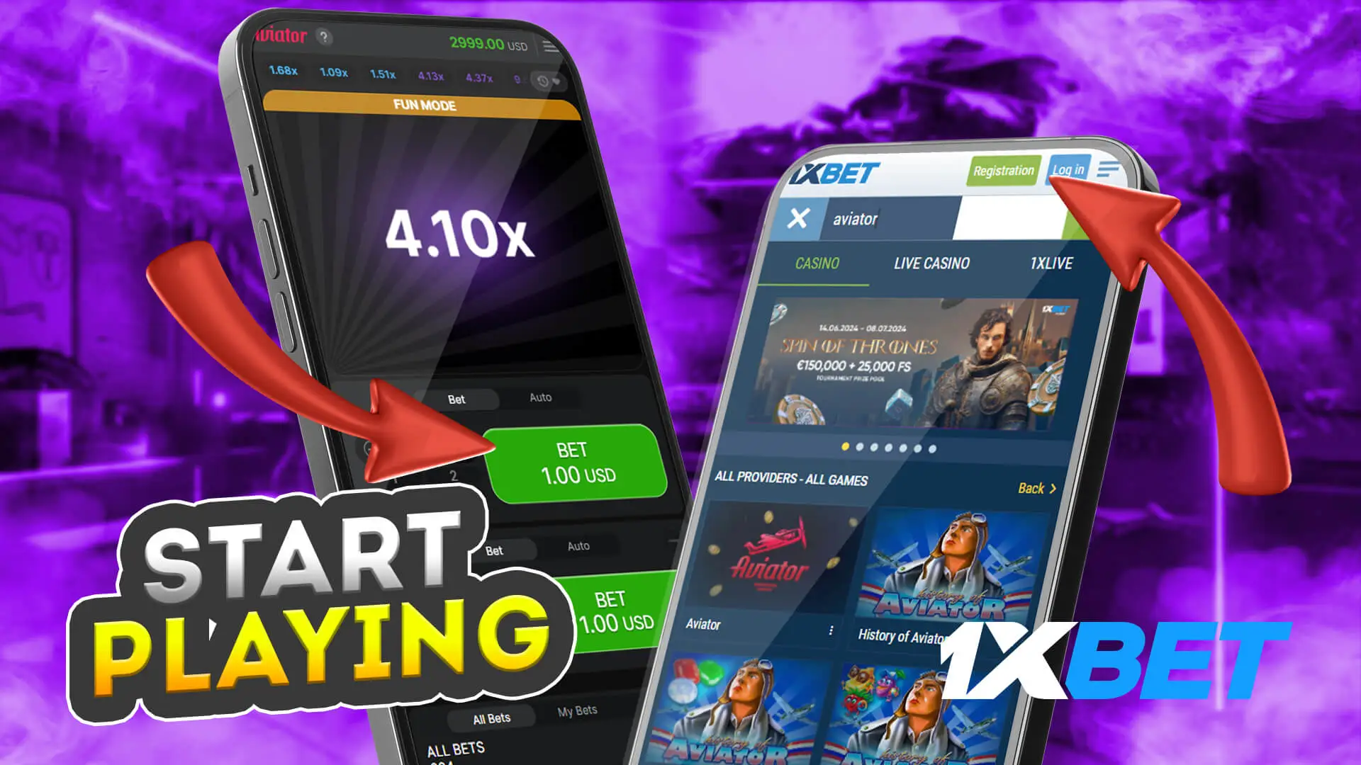 Registration process and Avitor game selection at 1Xbe tCasino